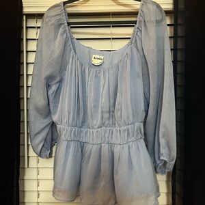 Arula Light Blue Sheer Blouse